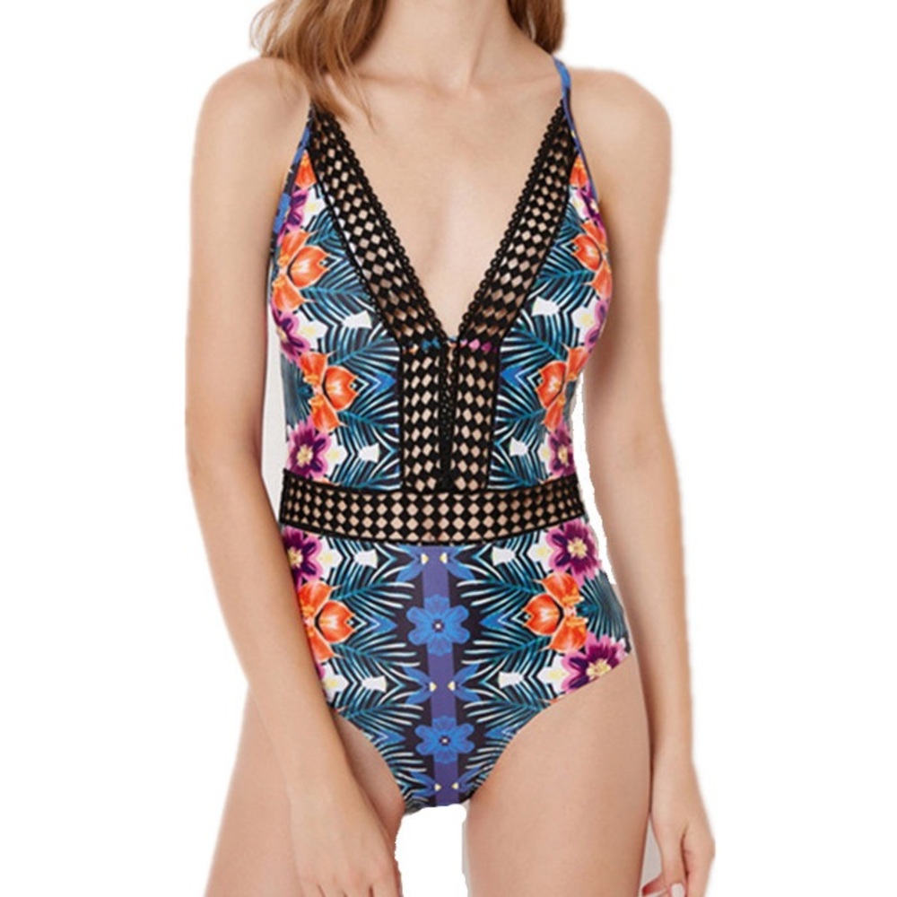 Peony Alley floral one piece bathing suit, NWT, Medium